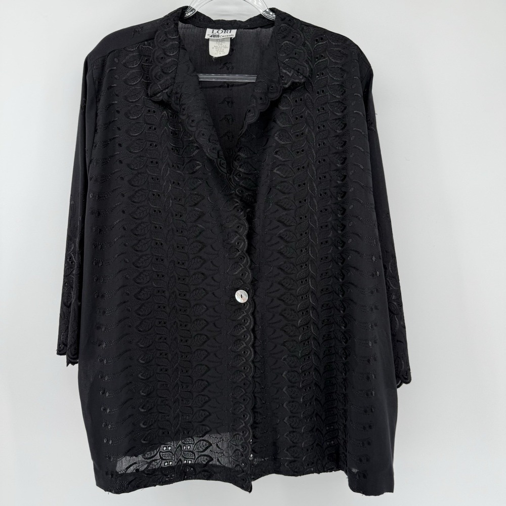 Vintage Women's Black Eyelet Embroidered One Button Cardigan Size 22 Whimsigoth